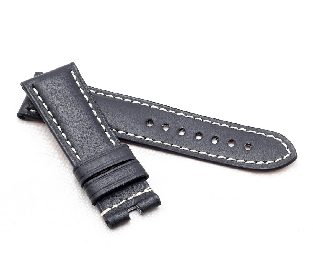 Marino Deployment : Calf Saddle Leather Watch Strap Black  24mm