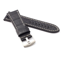 Load image into Gallery viewer, Marino Parallel : Alligator-Embossed Saddle Leather  Watch Strap BLACK 22, 24,26