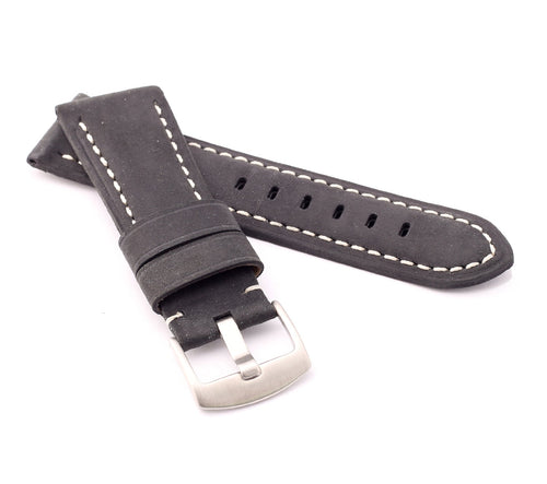 Vertigo : Buffalo Suede Leather Watch Strap BLACK 26 mm - Pewter & Black