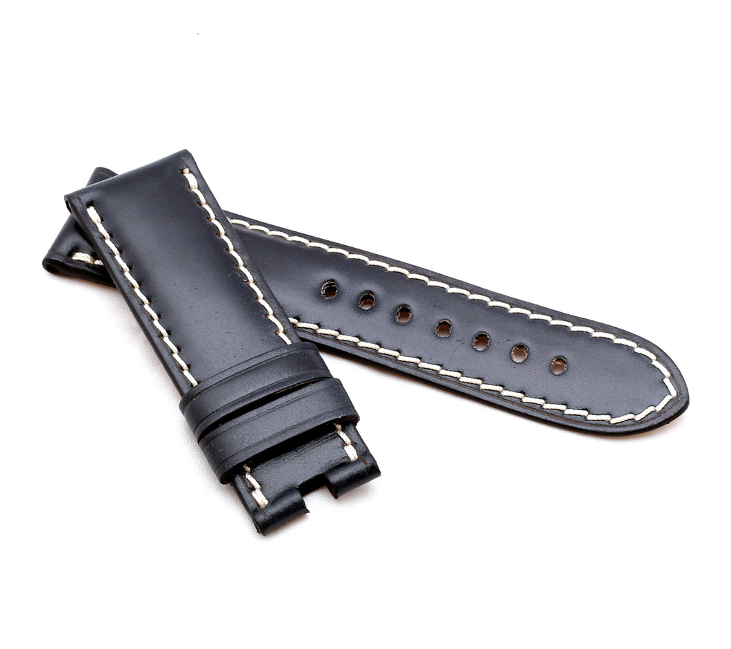 Marino Deployment: SHELL CORDOVAN Leather Watch Strap BLACK 24mm