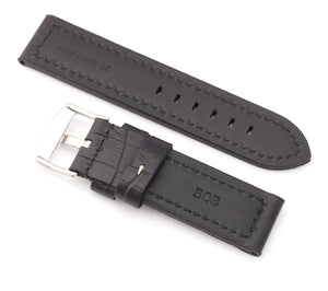 Firenze : Alligator-Embossed Leather Watch Strap BLACK 24 MM - Pewter & Black