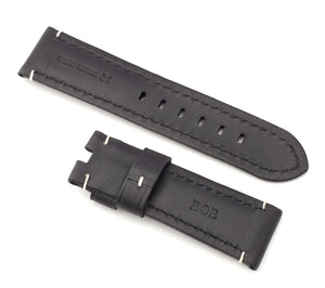 Classic Deployment  : Calf Leather Watch Strap BLACK 24mm for Panerai - Pewter & Black