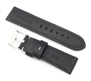Classic : Smooth Padded Calf Leather Watch Strap BLUE 24 mm - Pewter & Black