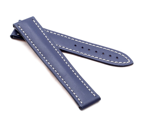 Marino Deployment : Saddle Leather Watch Strap BLUE / WHITE 20mm 22mm