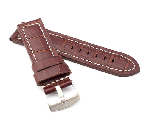 Firenze : Alligator-Embossed Leather Watch Strap BROWN 24 MM