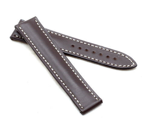 Marino Deployment : Saddle Leather Watch Strap BROWN / WHITE 22mm