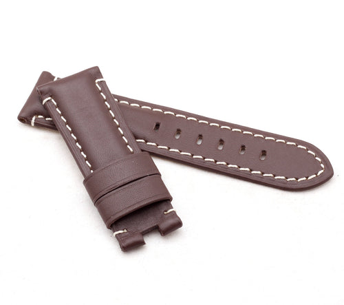 Classic Deployment  : padded Calf Leather Watch Strap BROWN 24mm for Panerai - Pewter & Black
