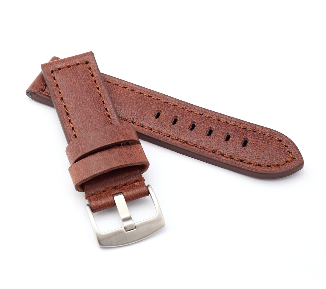 Firenze Parallel : Smooth Calf Leather - Padded Watch Strap DARK BROWN - Pewter & Black