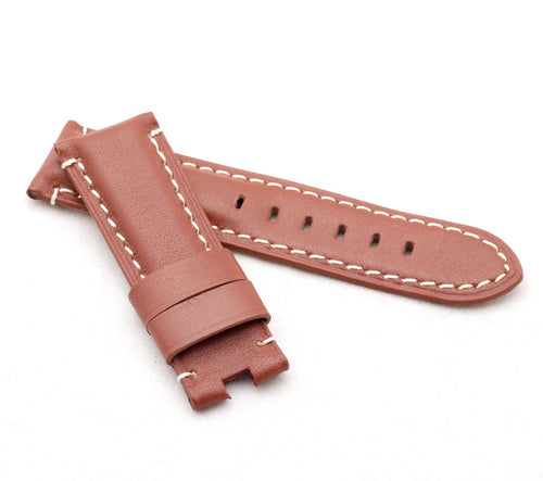 Classic Deployment  : Padded Calf Leather Watch Strap MID BROWN 24mm - Pewter & Black