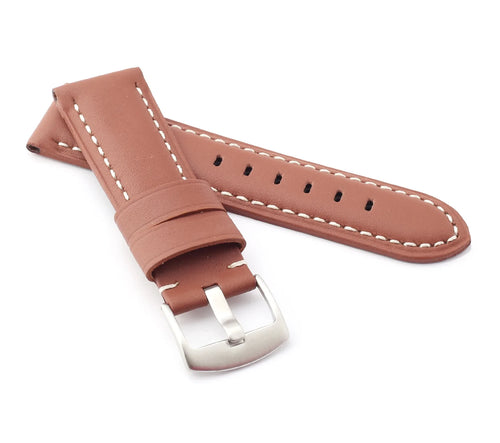 Classic : Padded Calf Leather Watch Strap MID BROWN 24 mm - Pewter & Black