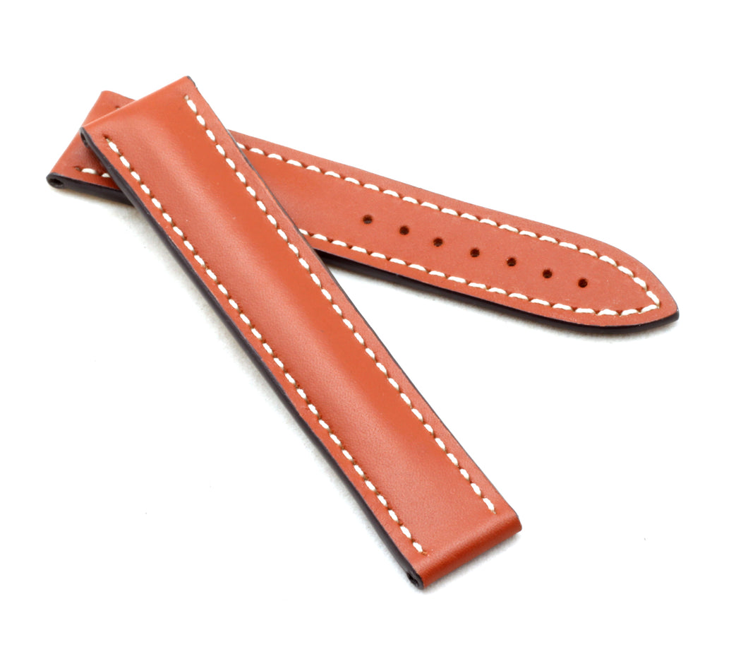 Marino Deployment : Saddle Leather Watch Strap GOLD BROWN / WHITE 20mm 22mm