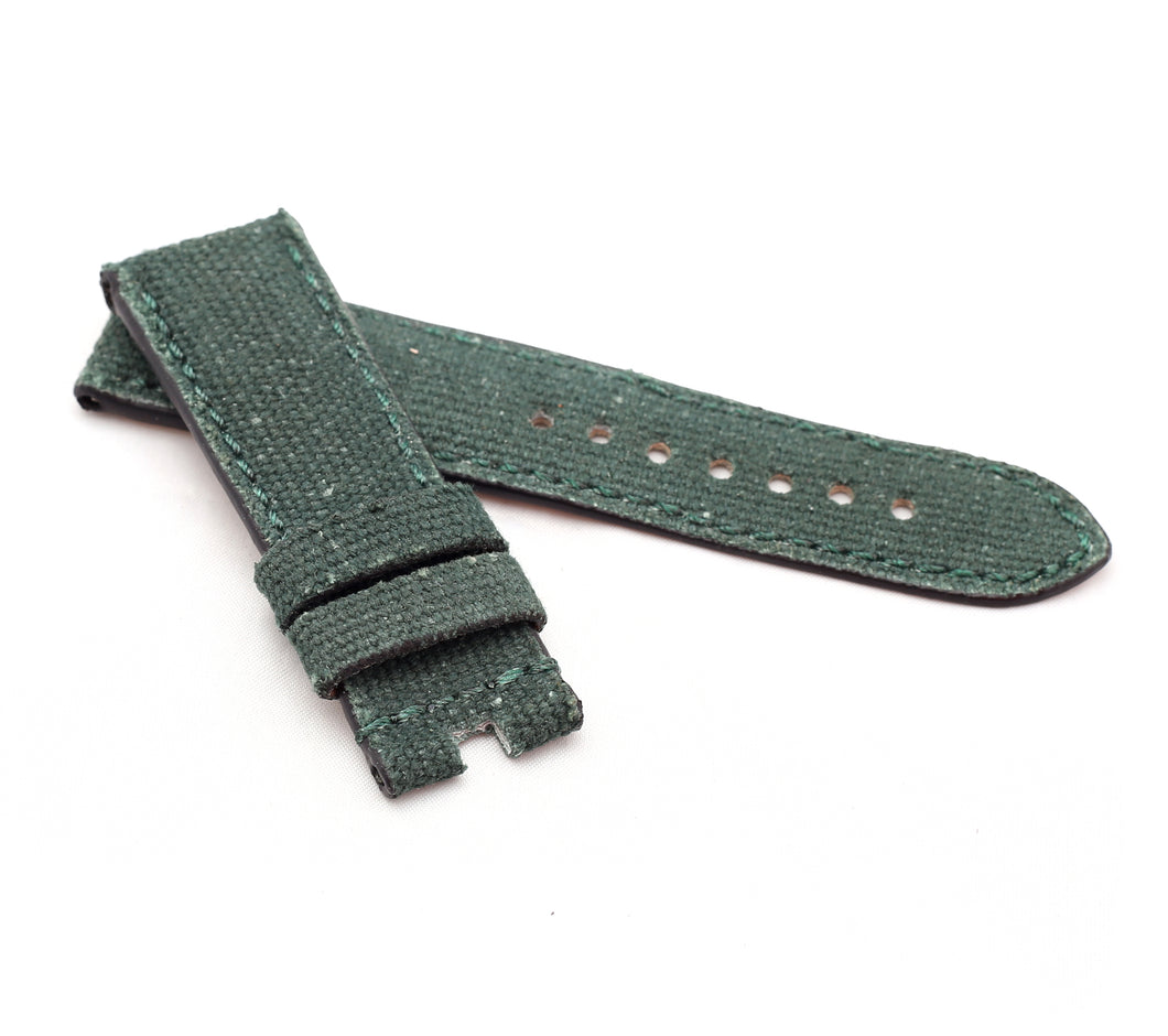 Marino Deployment: Canvas & Leather Watch Strap GREEN 24mm