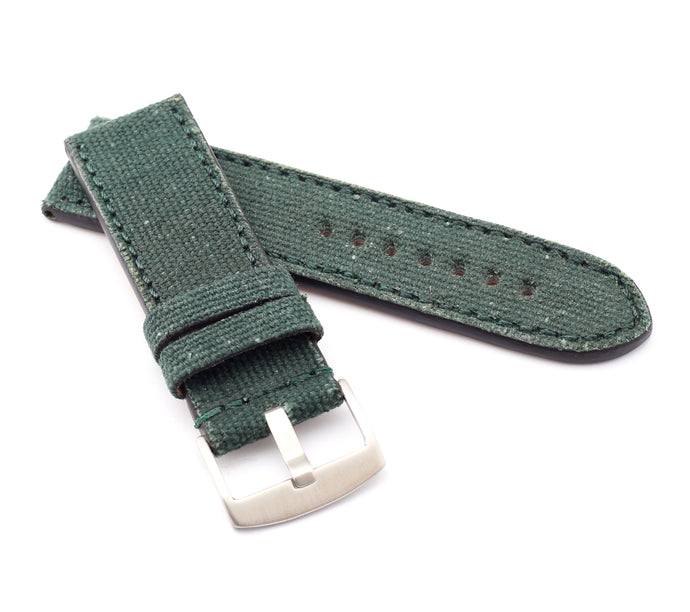 Marino Parallel : Canvas & Leather Watch Strap GREEN 24mm, 26mm