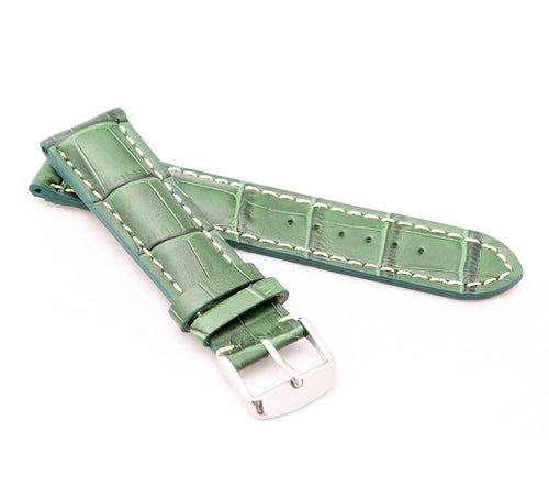 Chrono : Alligator-Embossed Padded Leather Watch Strap GREEN