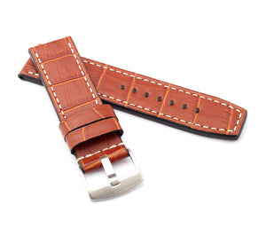 Marino Parallel Alligator Embossed Saddle Leather Watch Strap GOLD BROWN 22, 24,