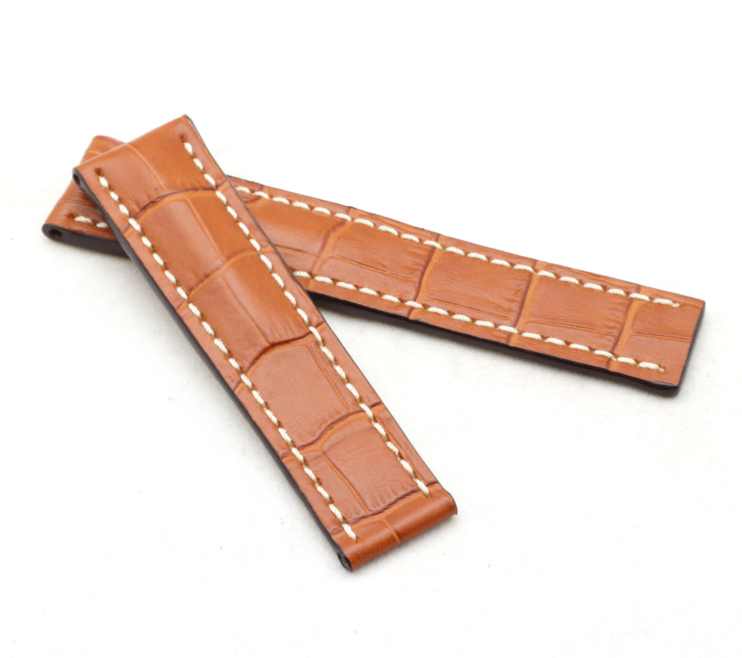 Marino Deployment : Alligator-Embossed Padded Leather Watch Strap GOLD BROWN