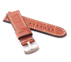 Marino : Alligator-Embossed Saddle Leather Watch Strap HONEY BROWN 24mm, 26mm