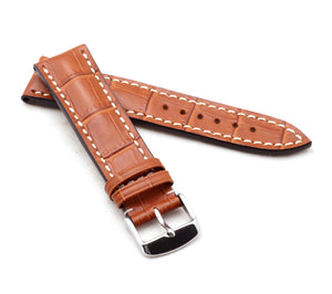 Marino : Alligator-Embossed Padded Leather Watch Strap HONEY BROWN