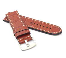 Load image into Gallery viewer, Marino Parallel Alligator Embossed Saddle Leather Watch Strap GOLD BROWN 22, 24,