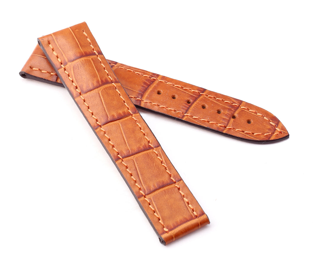 Marino Deployment : Alligator-Embossed Leather Watch Strap GOLD BROWN 20mm 22mm