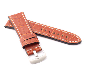 Marino : Alligator-Embossed Saddle Leather Watch Strap HONEY BROWN 24mm, 26mm