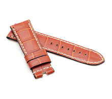 Load image into Gallery viewer, Marino Deployment Alligator-Embossed Saddle Leather Watch Strap Gold Brown  24mm