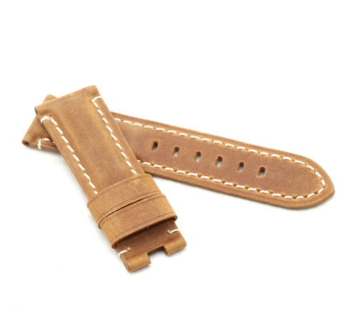 Vertigo : Buffalo Suede Leather 24 mm Watch Strap MID BROWN - Pewter & Black