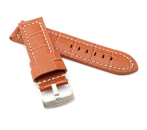 Firenze : Alligator-Embossed Leather Watch Strap  7 buckle - GOLDEN BROWN 24 mm