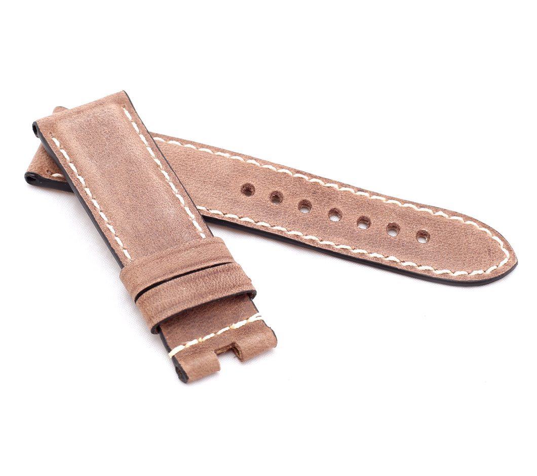 Marino Deployment: VINTAGE CALF Saddle Leather Watch Strap MERINGO BROWN 24mm