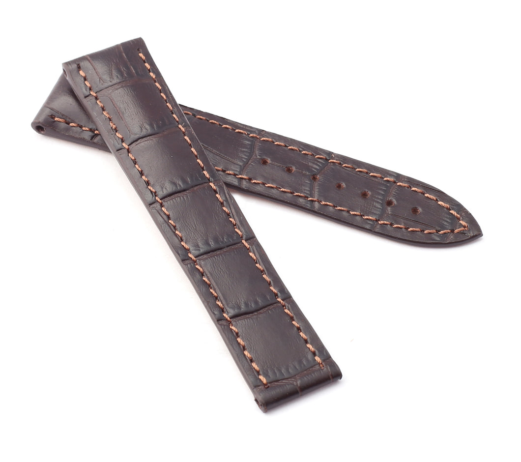Marino Deployment : Alligator-Embossed Leather Watch Strap BROWN 20mm 22mm