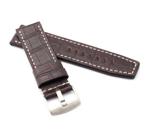 Marino Parallel : Alligator-Embossed Saddle Leather Watch Strap BROWN