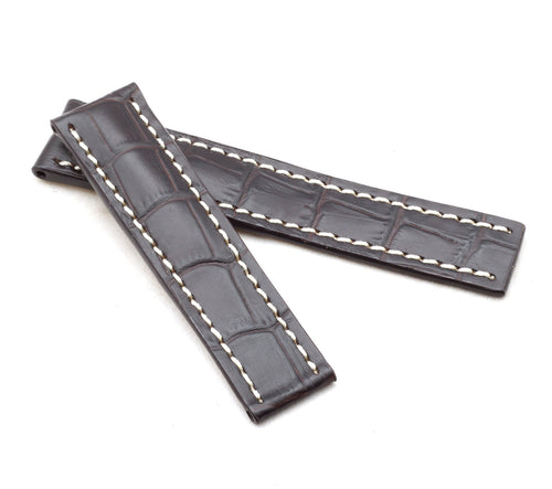 Marino Deployment : Alligator-Embossed Padded Leather Watch Strap MOCCA