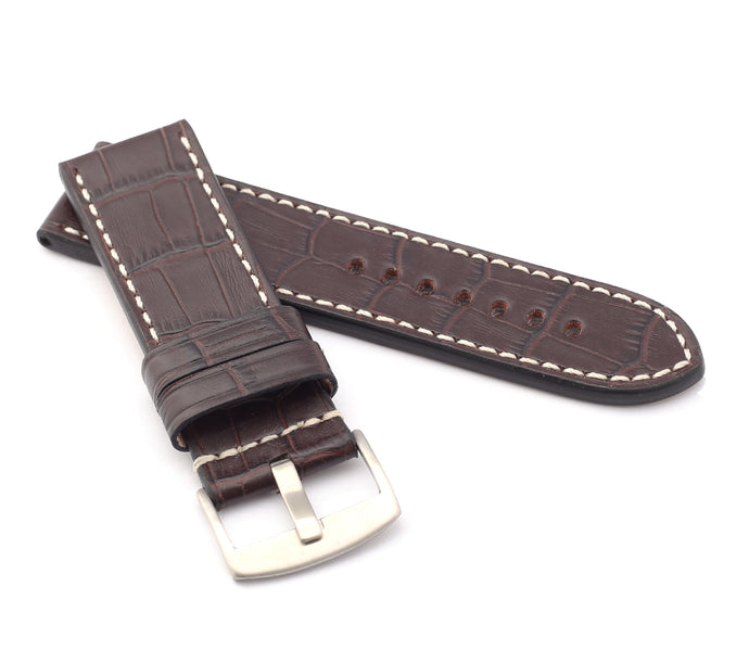 Marino Parallel : Alligator-Embossed Saddle Leather Watch Strap BROWN 22, 24, 26