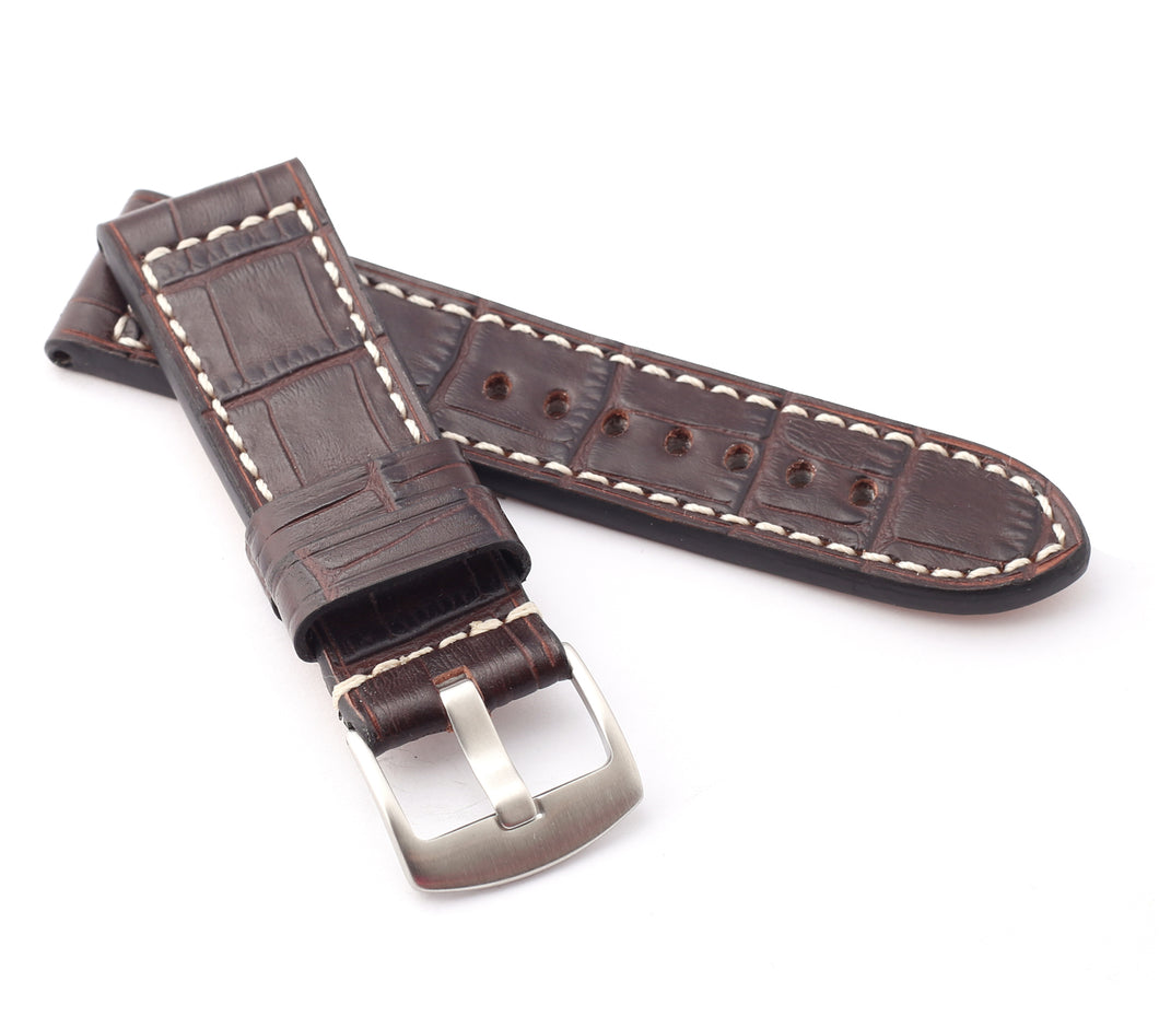 Marino : Alligator-Embossed Saddle Leather Watch Strap MOCCA BROWN 24mm 26mm