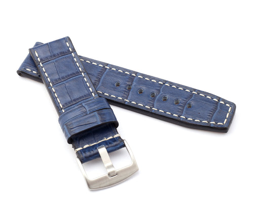 Marino Parallel : Alligator-Embossed Saddle Leather Watch Strap BLUE