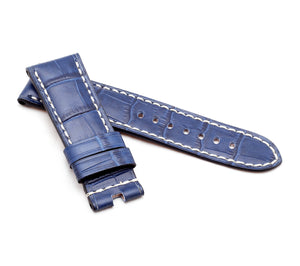 Marino Deployment : Alligator-Embossed Saddle Leather Watch Strap Blue  24mm