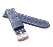 Load image into Gallery viewer, Marino : Alligator-Embossed Saddle Leather Watch Strap BLUE 24mm, 26mm