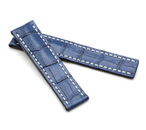 Marino Deployment : Alligator-Embossed Padded Leather Watch Strap BLUE