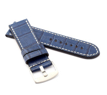 Load image into Gallery viewer, Marino Parallel : Alligator-Embossed Saddle Leather Watch Strap BLUE
