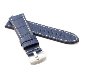 Marino : Alligator-Embossed Saddle Leather Watch Strap BLUE 24mm, 26mm