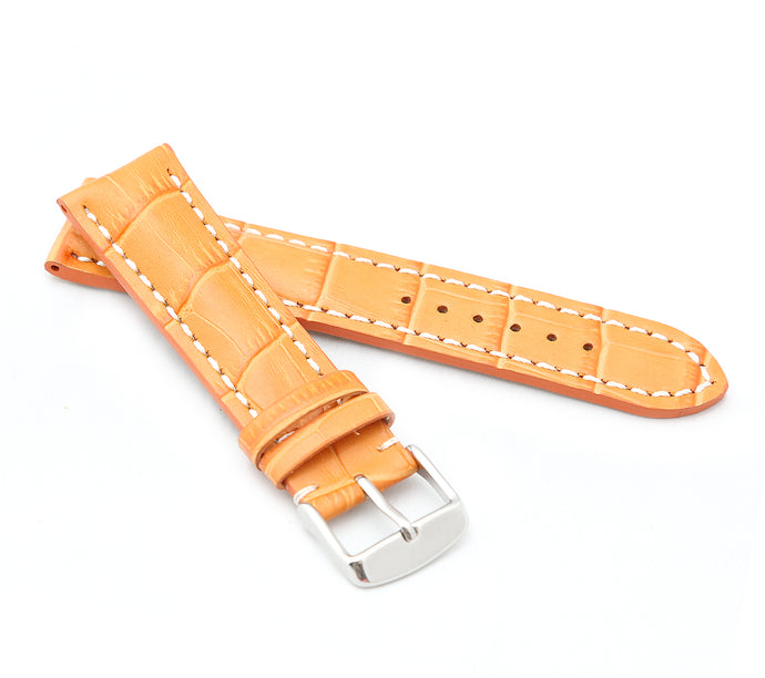 Chrono : Alligator-Embossed Padded Leather Watch Strap ORANGE