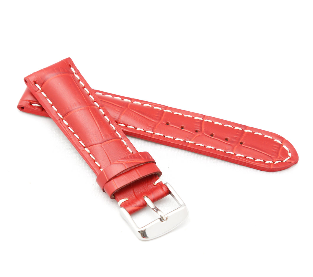Chrono : Alligator-Embossed Padded Leather Watch Strap RED