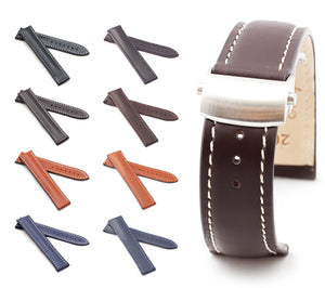 Marino Deployment : Saddle Leather Watch Strap BROWN / WHITE 22mm