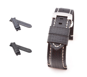 Firenze Deployment : Carbon Embossed Calf Leather Watch Strap BLACK  for Panerai