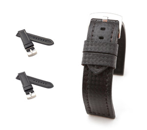 Firenze Parallel: Carbon Embossed Calf Leather Watch Strap BLACK / WHITE