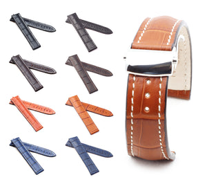 Marino Deployment : Alligator-Embossed Leather Watch Strap BLACK / ORANGE 20 22