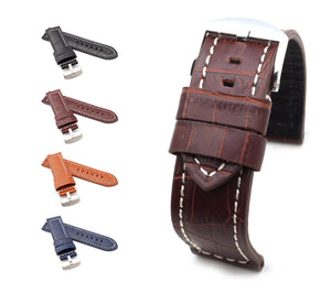 Firenze : Alligator-Embossed Leather Watch Strap BLACK 24 MM