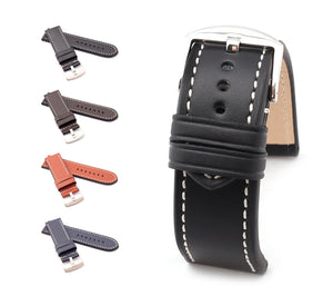 Marino Parallel : Luxury Calf Saddle Leather Watch Strap BLACK 22, 24, 26
