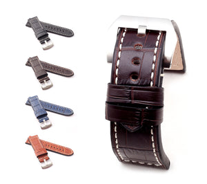 Marino : Alligator-Embossed Saddle Leather Watch Strap BLACK 24mm, 26mm