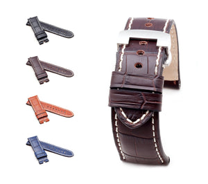 Marino Deployment : Alligator-Embossed Saddle Leather Watch Strap BLACK 24mm